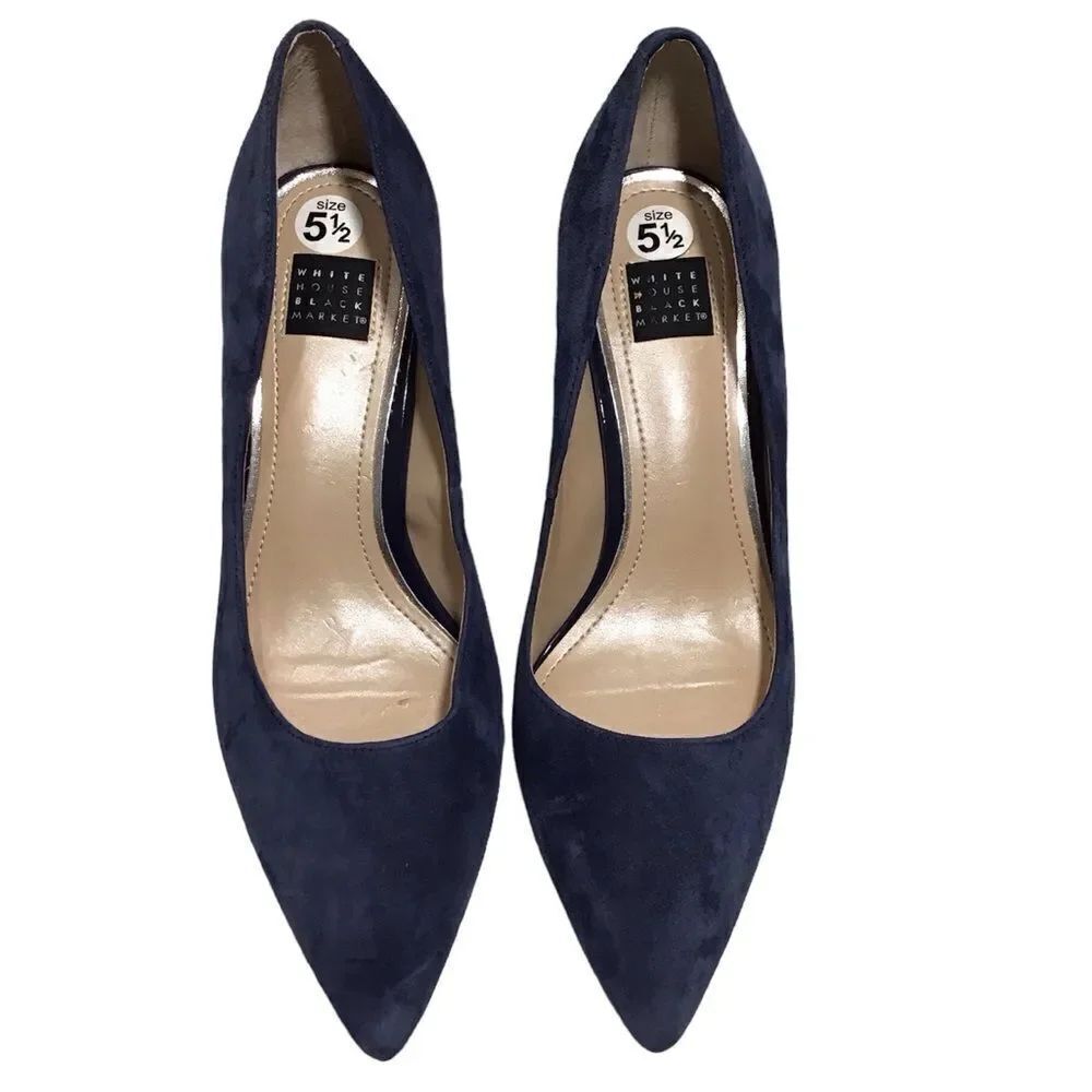 White House Black Market Blue Suede Pointed Toe Pumps Shoes Size 5.5